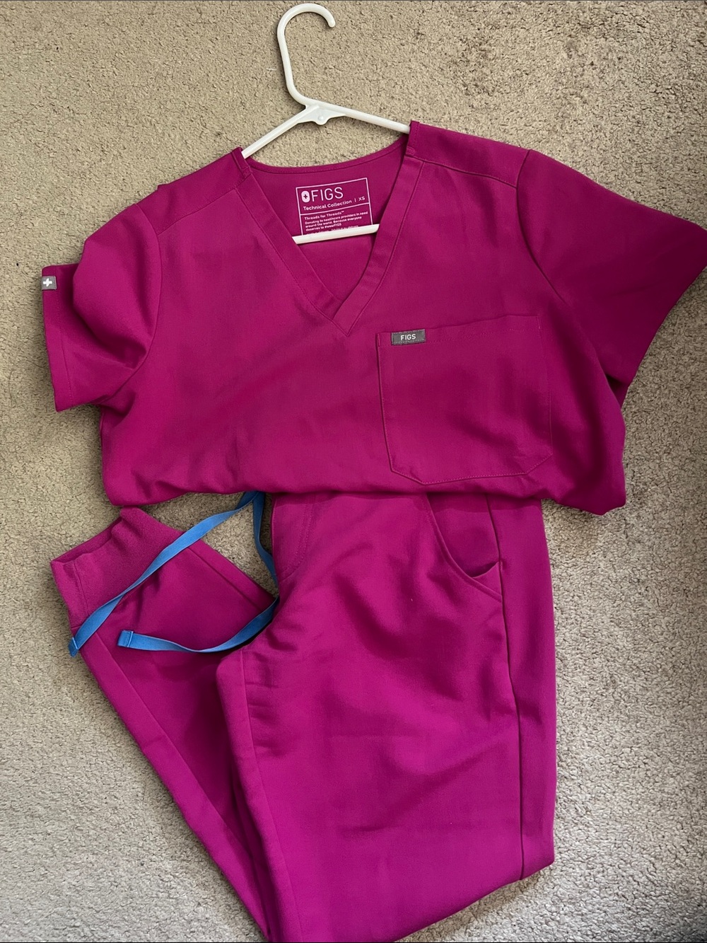 Figs Magenta Jogger Pants with Blue Drawstring